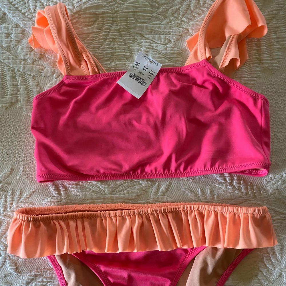 NWT Crewcuts-bright pink and tangerine bikini